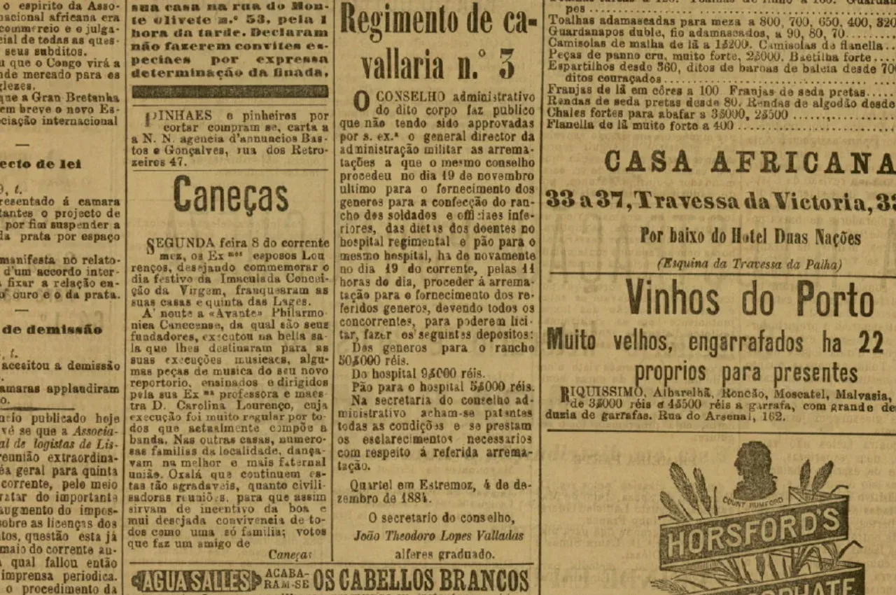 Página do "Diário Illustrado" de 10 de dezembro de 1884 que refere a Real Fanfarra de Caneças
